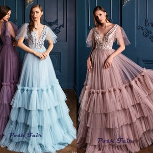 Elegant Brown Color Tulle Prom Dress, Women Wedding Long Dress