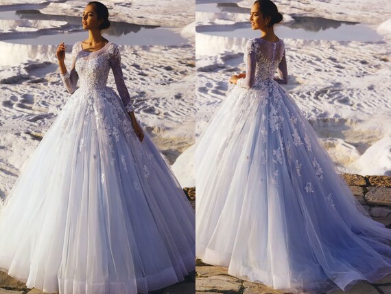 light blue wedding dress with sleeves