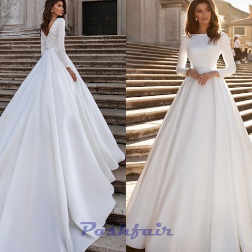 Aline Satin Classic Long Sleeve Wedding 