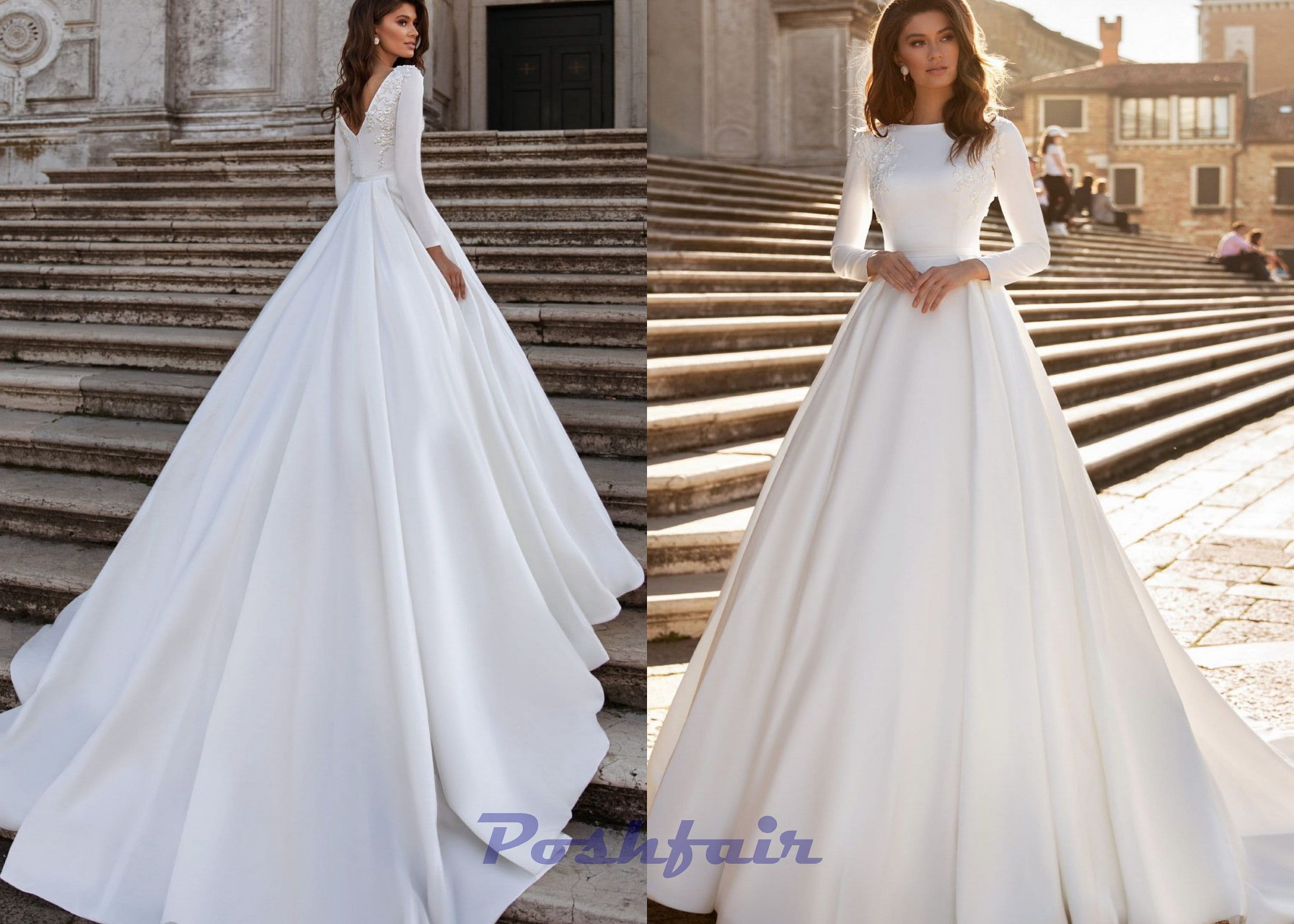 Plus Size Satin Wedding Dress With Lace Sleeves, A Line Satin Wedding  Dress, Classic Wedding Dress With Long Sleeves, ALL SIZES -  Israel