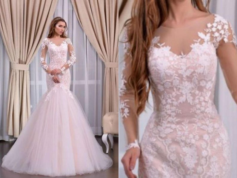 Soft Pink with Open Back Mermaid Wedding Dress