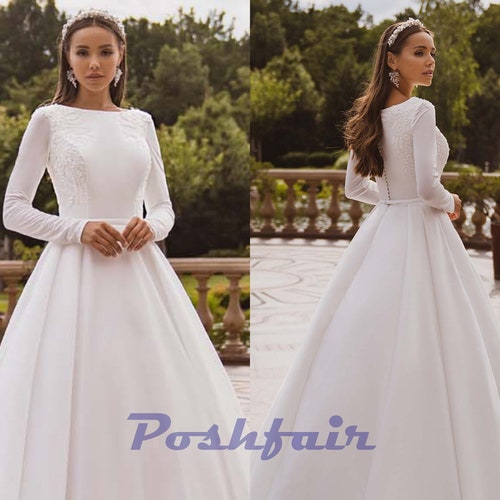Eva Aline Satin Long Sleeves Wedding 