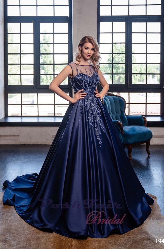 Gorgeous Sleeveless Long Ball Satin Lace Prom Evening or Party Dress in Blue or Burgundy Etsy Canada
