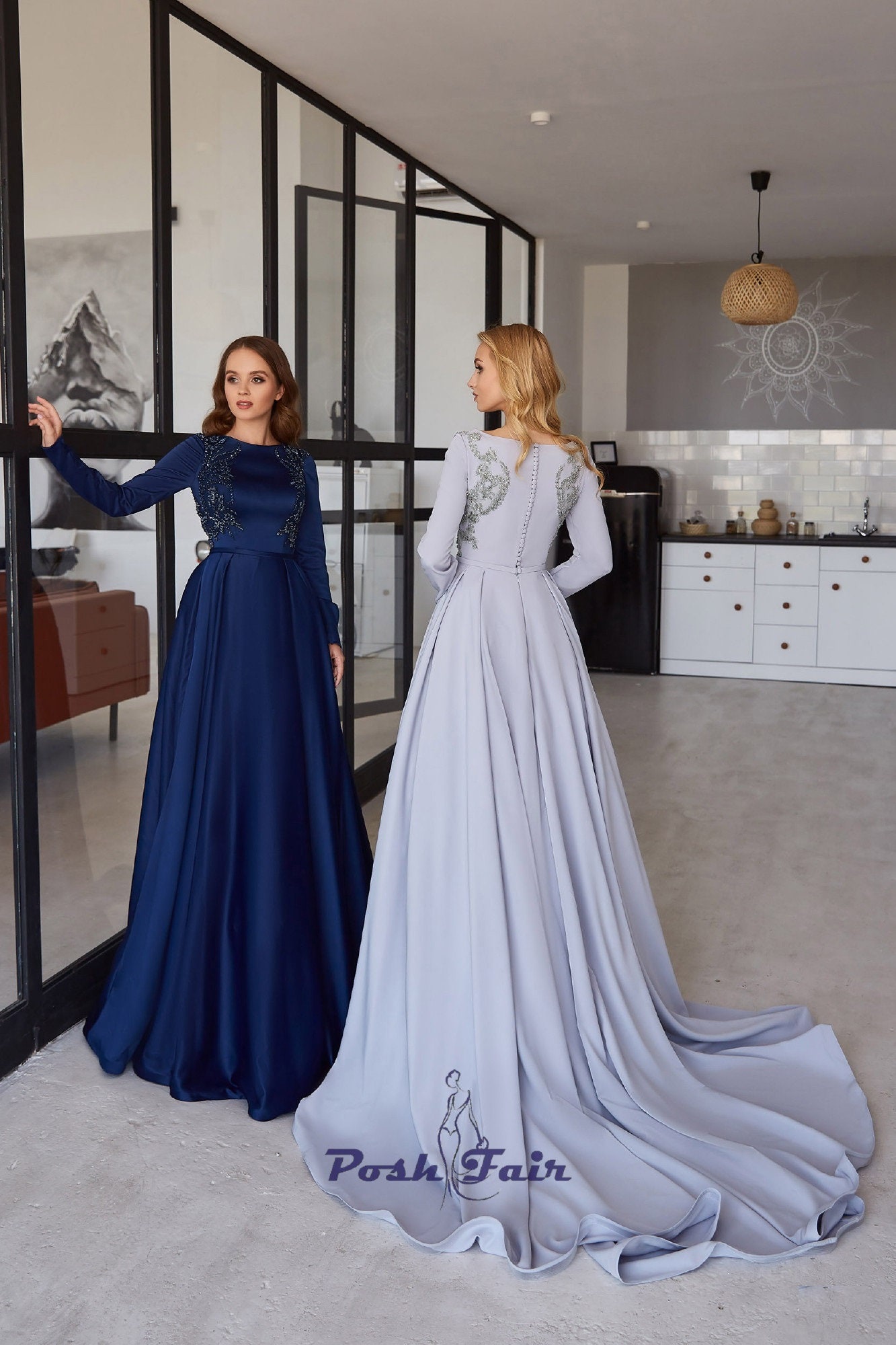 long sleeve evening dress