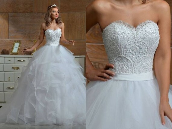 Ofelia Lace Princess Wedding Dress Multi Layer Ruffled Etsy