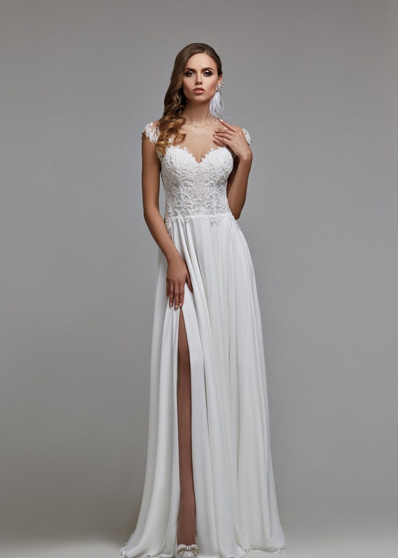 Astra Boho Style Lace Chiffon Wedding Dress With Etsy