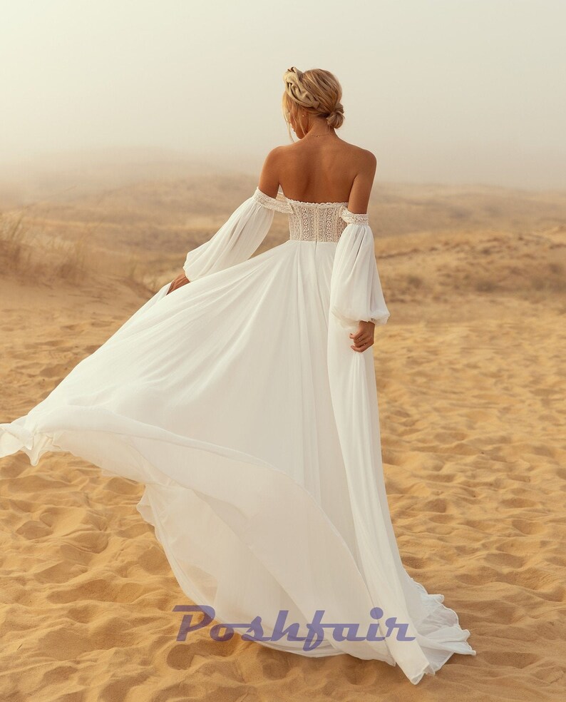 Boho Chiffon Wedding Dress BRITTNEY Aline Wedding Dress Etsy Canada