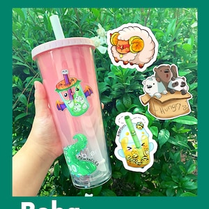 Tasse Boba réutilisable avec autocollants | Respectueux de l&#39;environnement, bubble tea, thé au lait, smoothie, smoothies