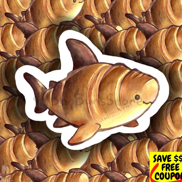 Croisshark Sticker | Waterproof vinyl sticker, foodie, shark, croissant, bakery