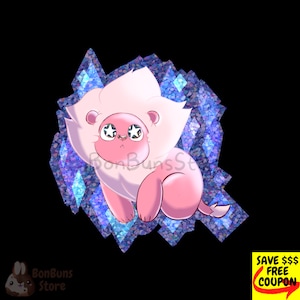 Glitter Holographic Starry Eyed Lion Sticker | Waterproof vinyl sticker, steven universe, pink, diamond