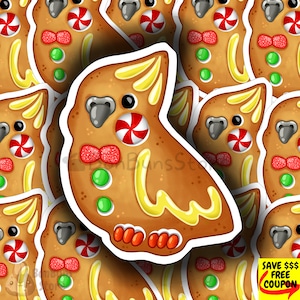 Gingerbread Cookie-tiel Sticker | Waterproof vinyl sticker, cockatiel, bird, cookie
