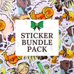 May include: A sticker bundle pack featuring a variety of colorful and whimsical designs. The pack includes stickers of animals, cartoon characters, and abstract patterns. The stickers are perfect for adding a touch of personality to laptops, water bottles, journals, and more.