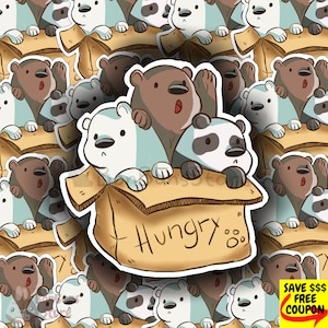 Hungry Sticker | Waterproof vinyl sticker, we bare bears, bears, baby bears, panda, grizz, ice bear