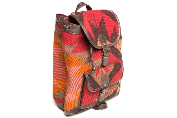Vintage Handmade Anatolian Kilim Carpet Bag - Backpack - Etsy display picture 2
