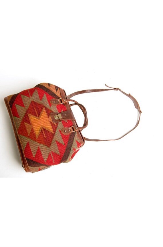 Vintage Handmade Anatolian Kilim Carpet Bag - Doc… - image 3