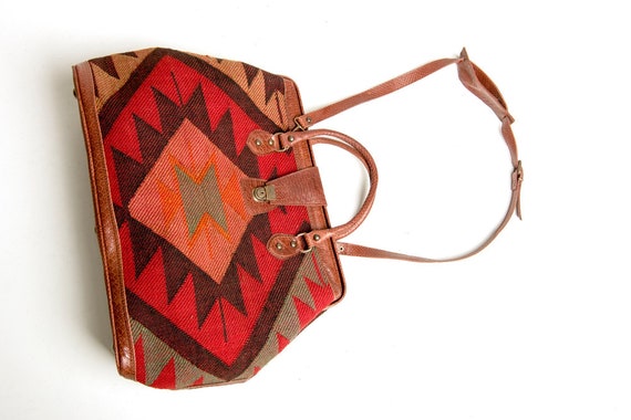 Vintage Handmade Anatolian Kilim Carpet Bag - Doc… - image 5