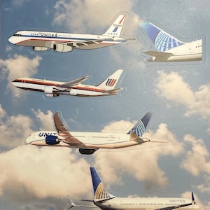 7 Different United Airlines Aircraft Decal Stickers, Different Liveries