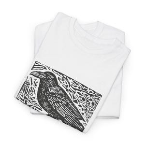 Woodcut Crow Graphic Tee: Unisex Cotton Raven Shirt