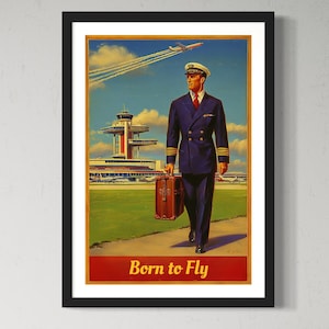 Pilot Art Print 18 x 24, Aviation Wall Art, Matte Vertical Posters, Retro Style, Midcentury Colors, Perfect Gift for Pilots, Airline Decor