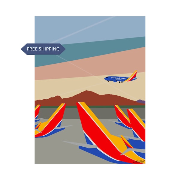 Sky Harbor Evening Limited Edition Art Print featuring Southwest Airlines theme, 18x24 in, unframed