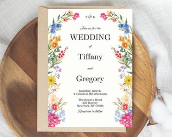 Wildflower Wedding Invitation Suite Canva Free Template – Editable RSVP, Invite & Details Cards – Garden Floral Printable Download