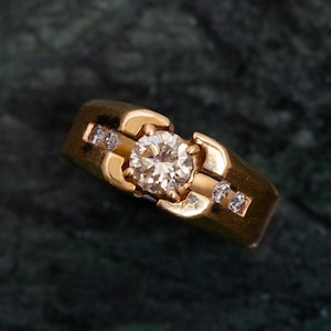 14K SOLID Yellow Gold Vintage Men’s NATURAL Diamond Ring 50 Pointer Center Diamond with Channel-Set Accents