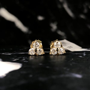 14K Solid Yellow Gold Trax Triangle Diamond Stud Earrings 6MM 0.59CTTW