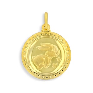 Year of the Rabbit Chinese Zodiac 24K 18K Yellow Gold Pendant