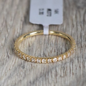 14K Yellow Gold Diamond Stackable Dainty Minimalist 3/4 Eternity Band Ring