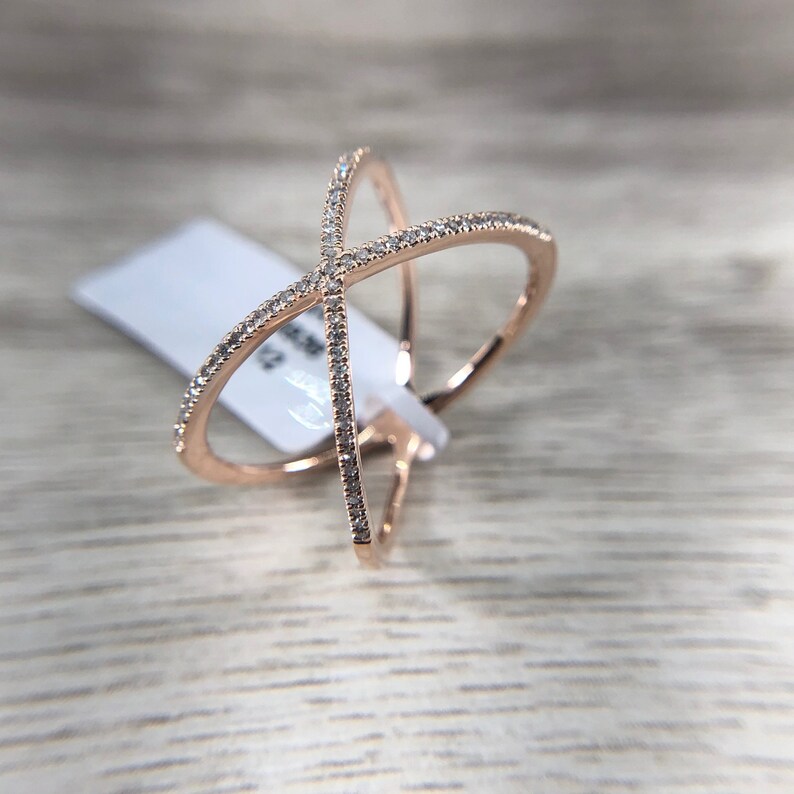 14k Diamond X Infinity Ring Band Rose Gold Yellow Gold Stackable Free Form
