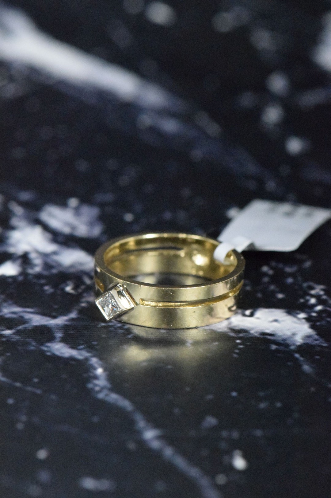 14K Yellow Gold Princess Cut Diamond Minimalist Band Ring With Eternity ...