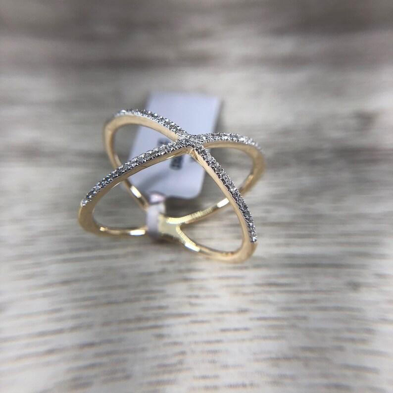 14k Diamond X Infinity Ring Band Rose Gold Yellow Gold Stackable Free Form