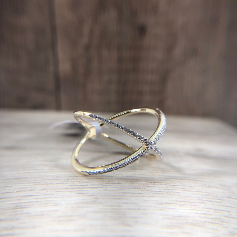 14k Diamond X Infinity Ring Band Rose Gold Yellow Gold Stackable Free Form