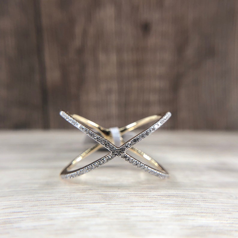 14k Diamond X Infinity Ring Band Rose Gold Yellow Gold Stackable Free Form