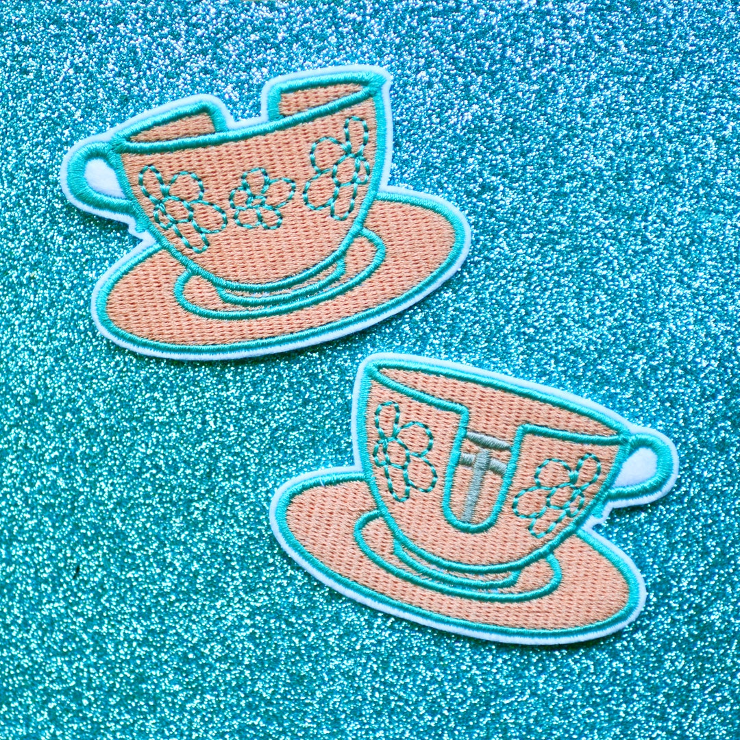 Peach Teacup Embroidered Iron on Patch Etsy