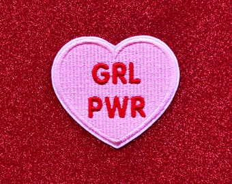 Girl Power Candy Heart Embroidered Iron On Patch