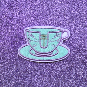 Mint Teacup Back Embroidered Iron On Patch