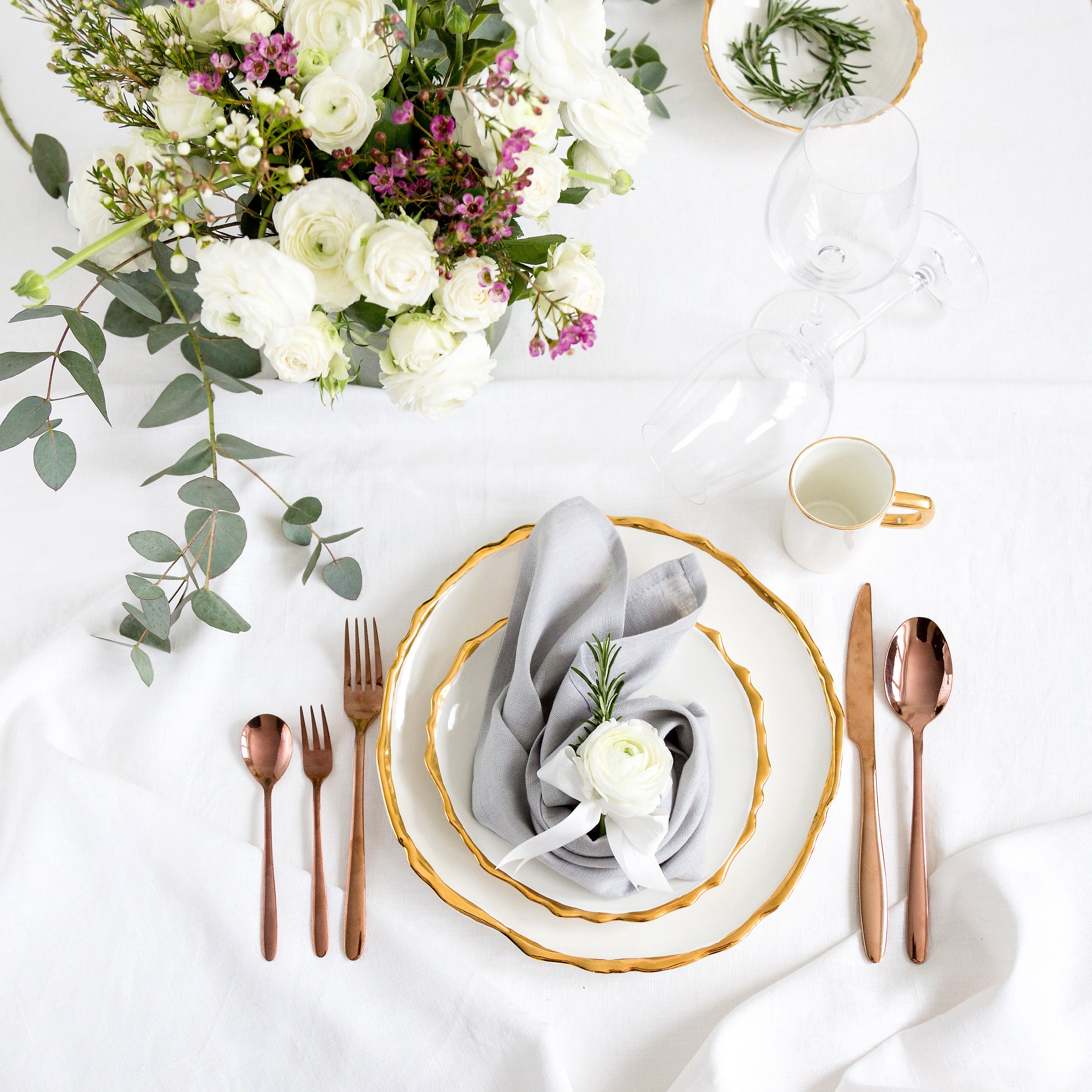 Round white restaurant dinner plates with gold rim perfect Etsy