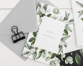 Happy Birthday -  Greeting Card - 'Greenery' Collection - Botanical / Floral Card