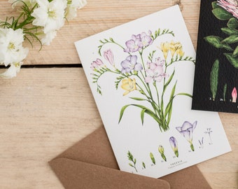 Botanical Greeting Card - Freesia - Blank Floral Card