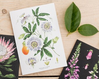 Botanische Grußkarte - Weiße Passionsblume - Blanko Blumenkarte