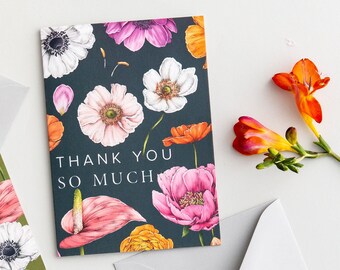 Thank You So Much -  Greeting Card - 'Floral Brights' Collection - Botanical / Floral Card