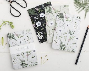 A6 Notebooks - Set of 3 - Pocket Notebooks - Botanical 'Wild Meadow' Collection