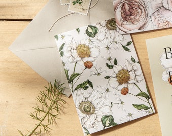 Spring Blossom Grey - Botanical Greeting Card - 'Spring Blossom' Collection - Blank Floral Card