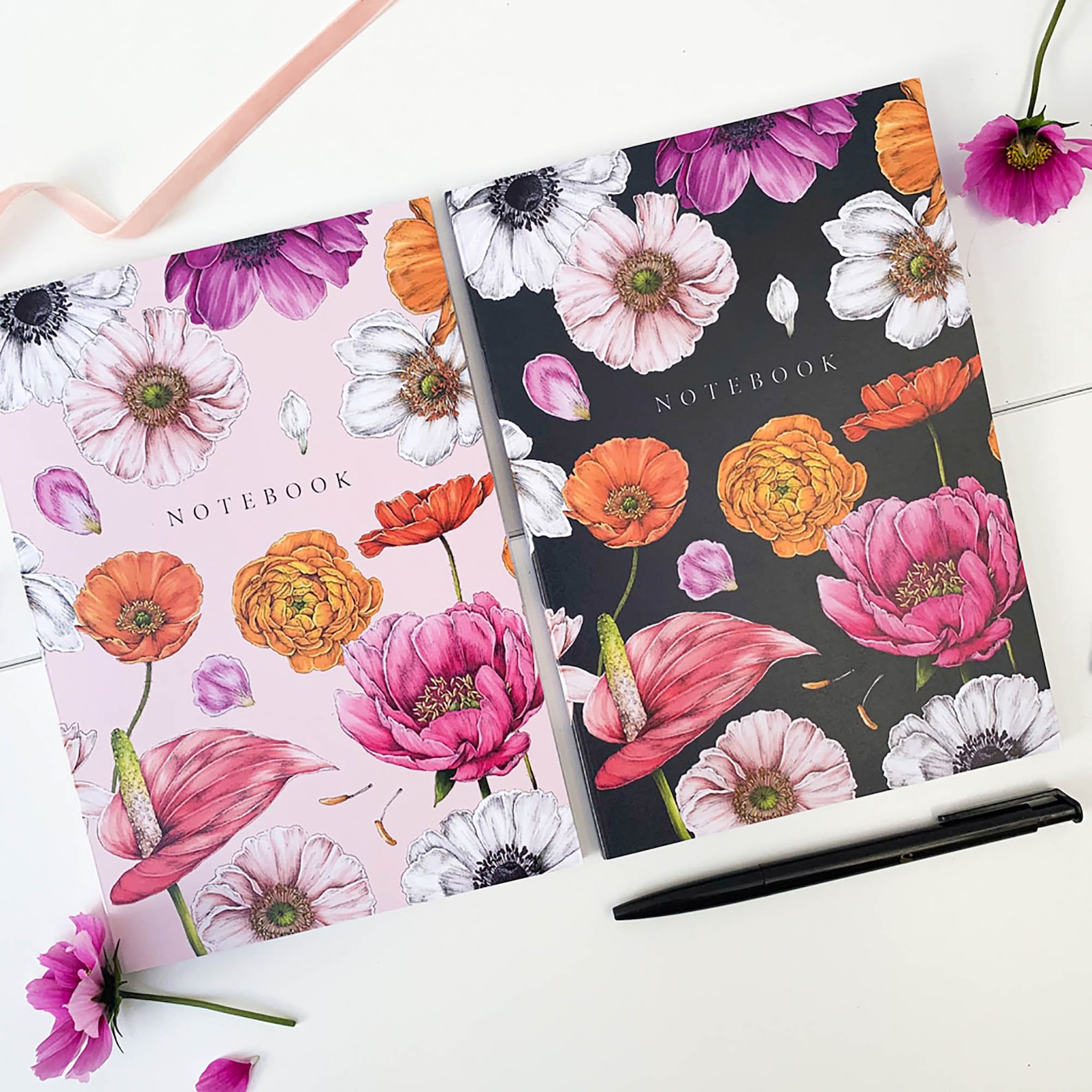 A5 Notebooks Set of 2 Notebooks Botanical 'Floral Etsy