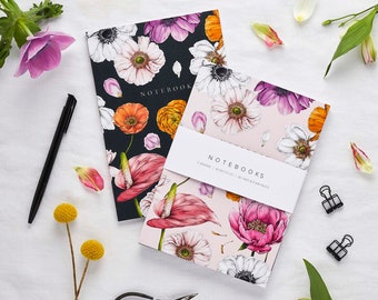 A5 Notebooks - Set of 2 Notebooks - Botanical 'Floral Brights' Collection