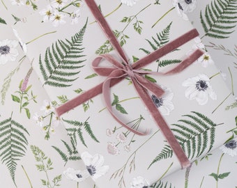 Botanical Wrapping Paper - Recycled Gift Wrap - Wild Meadow - Grey