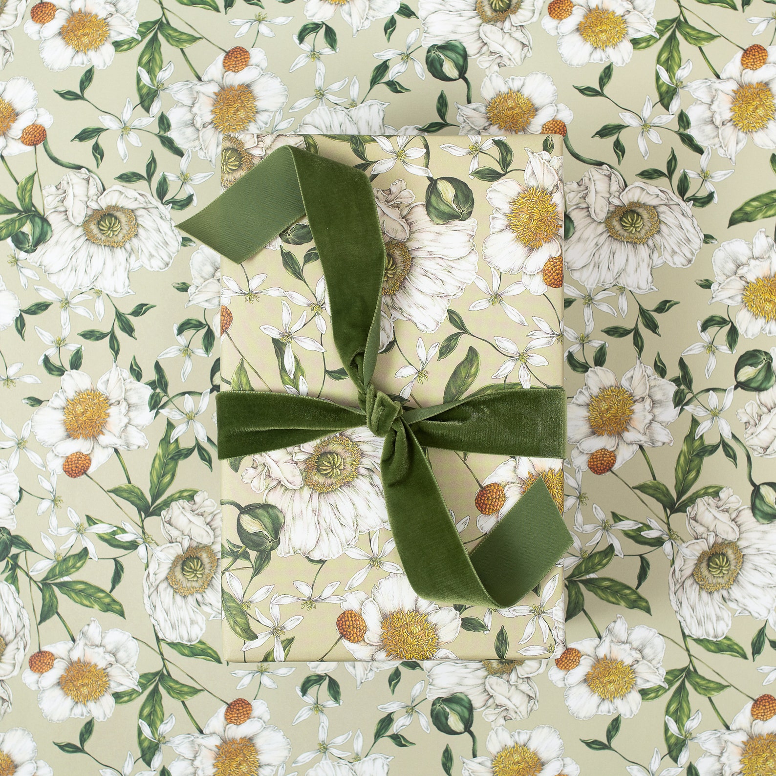 Botanical Wrapping Paper - Recycled Gift Wrap - Spring Blossom - Green ...