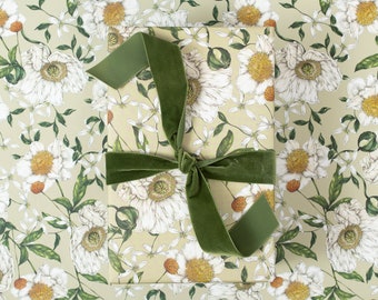 Papier d'emballage botanique - Emballage cadeau recyclé - Fleur de printemps - Vert