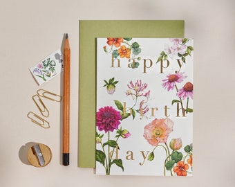 Botanical Greeting Card - Bountiful Blooms - Happy Birthday